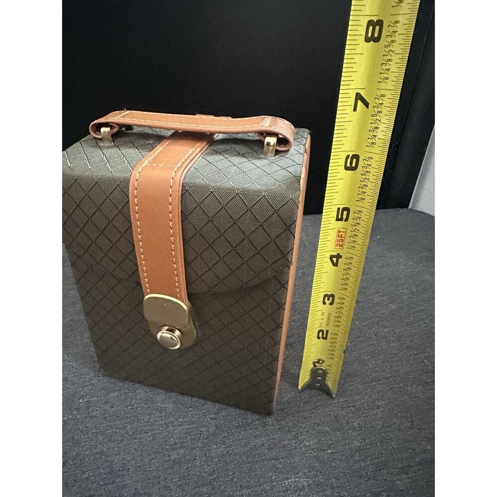 Travel Jewelry Box Case Mirror Handle Necklace Hooks Compartments Brown Black - Picture 9 of 12
